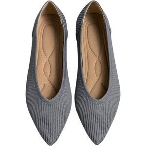 🆕Women's Grey Flats Shoes Pointed Toe Knit Ballet Comfortable Dressy